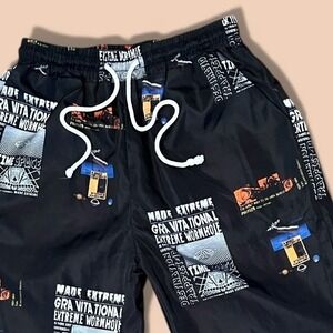 Made Extreme S Pants Black Graphic Space Wormhole Stephen Hawking Streetwear GUC